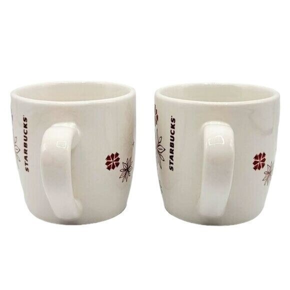 Starbucks Holiday Mugs Red Gold 11oz Snowflake Floral Poinsettia Winter Set of 2 - Picture 5 of 12